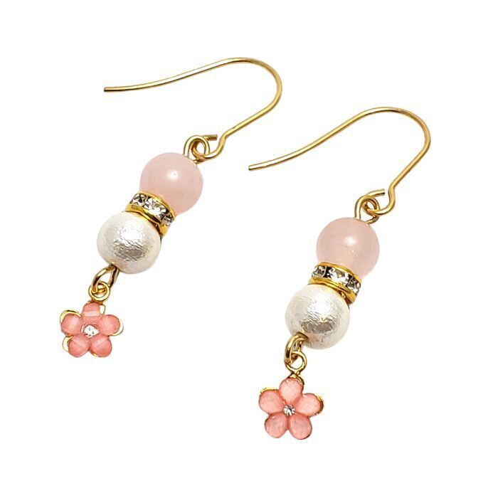 恋愛運 出会い パワーストーン ピアス 天然石 ローズクォーツ ピアス スピリチュアル ハンドメイド アクセサリー ゆらゆら かわいい おしゃれ プレゼント アレルギー対応 チタン イヤリング 変更可 ギフト 幸運 ラッピング無料 送料無料