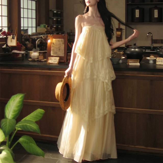 【dress】ティアードロングキャミワンピース Q8358