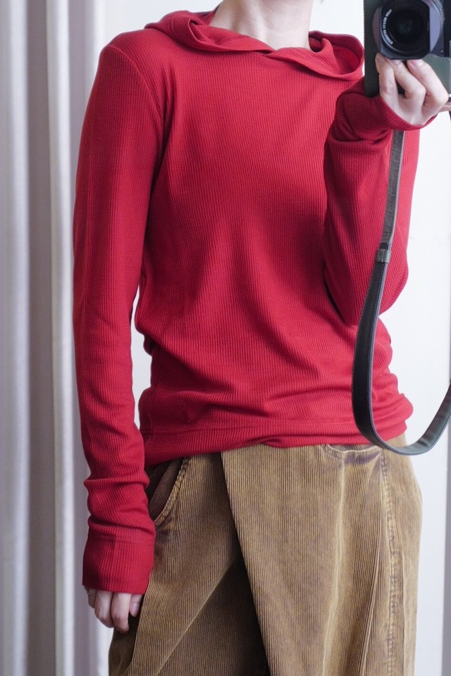 IKITSUKE wool rib hood red