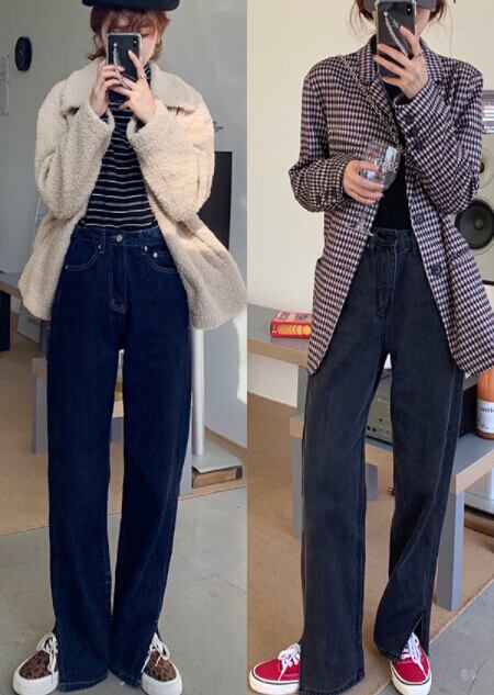 秋冬新作 レディース ボトムス デニム ジーンズ ズボン パンツ スリット ハイウェスト