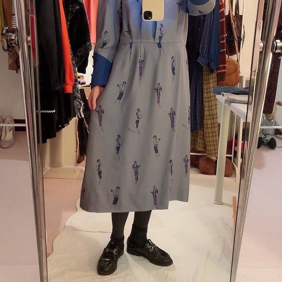 lady pink dot navy cuffs one-piece