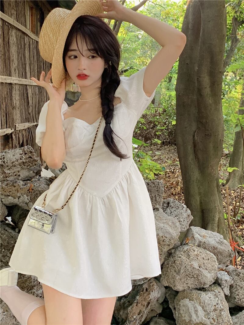 ドレス ウェストスリーブショートスカート サマー半袖 ハーフスリーブ 夏物 ブラックストロベリース86063219769