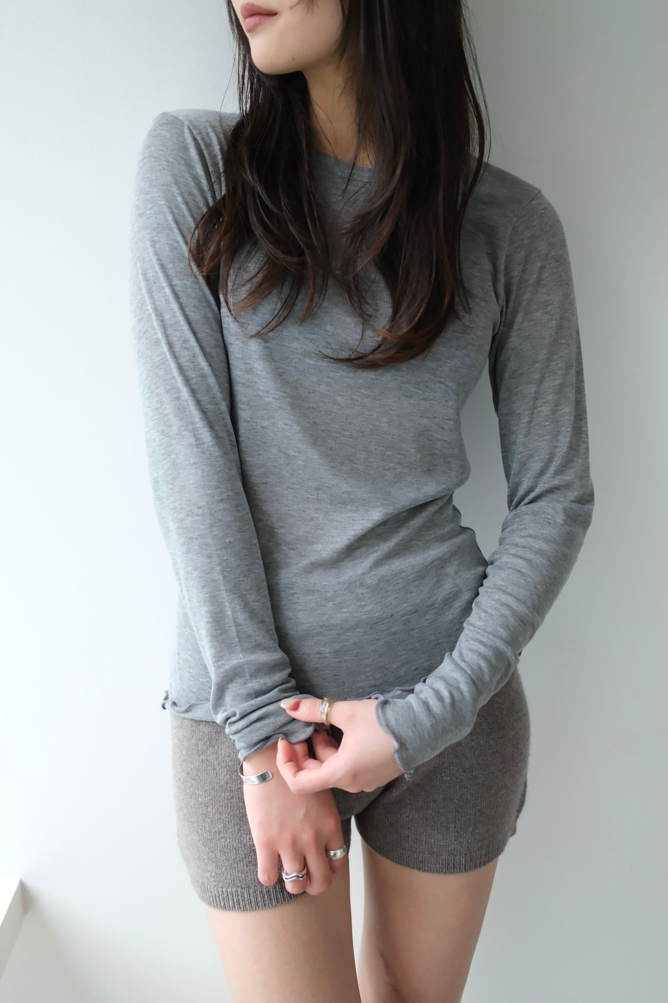 Sheer Rib Long T-shirt シアーリブロンT HeatherGray