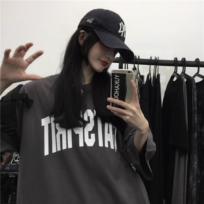 Tシャツ サマーダークプリントルーズ半袖スリーブ ショート ハーフスリーブ ストリート 大きめサイズ かわいい 夏物 ケッペル87165394630