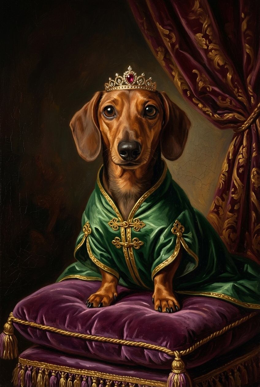 犬（ミニチュアダックスフンド）のルネサンス風肖像画 A3額装
