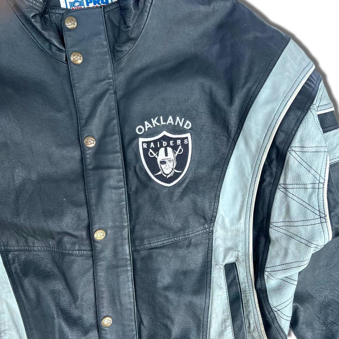 s スターター NFL レザージャケット L ブラック オークランド・レイダーズ Oakland Raiders オールレザースタジャン  バック刺繍 ストリート系 HIPHOP STARTER