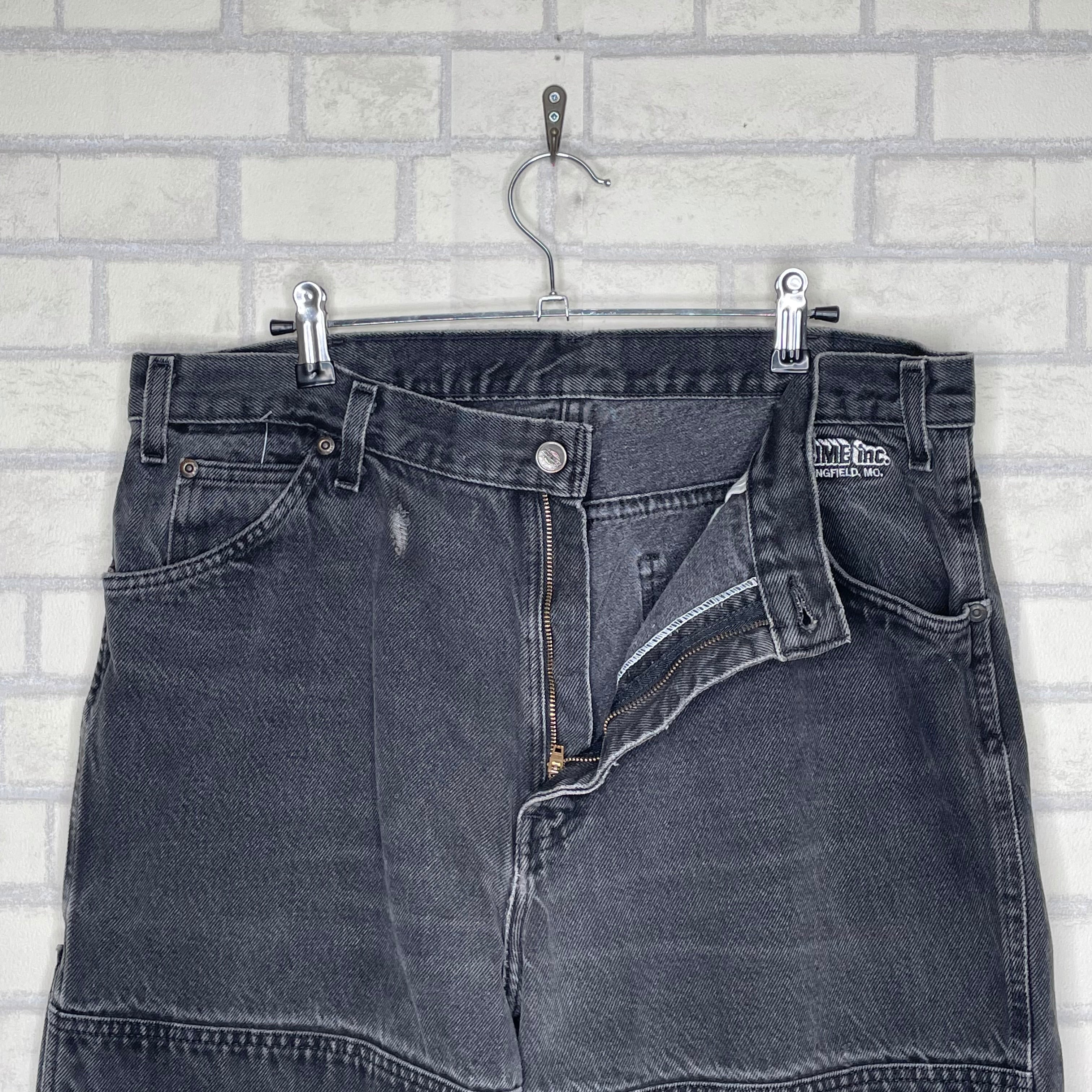 ダブルニー】Dickies ブラックデニム W36×L32 刺繍入り ブランドタグ 