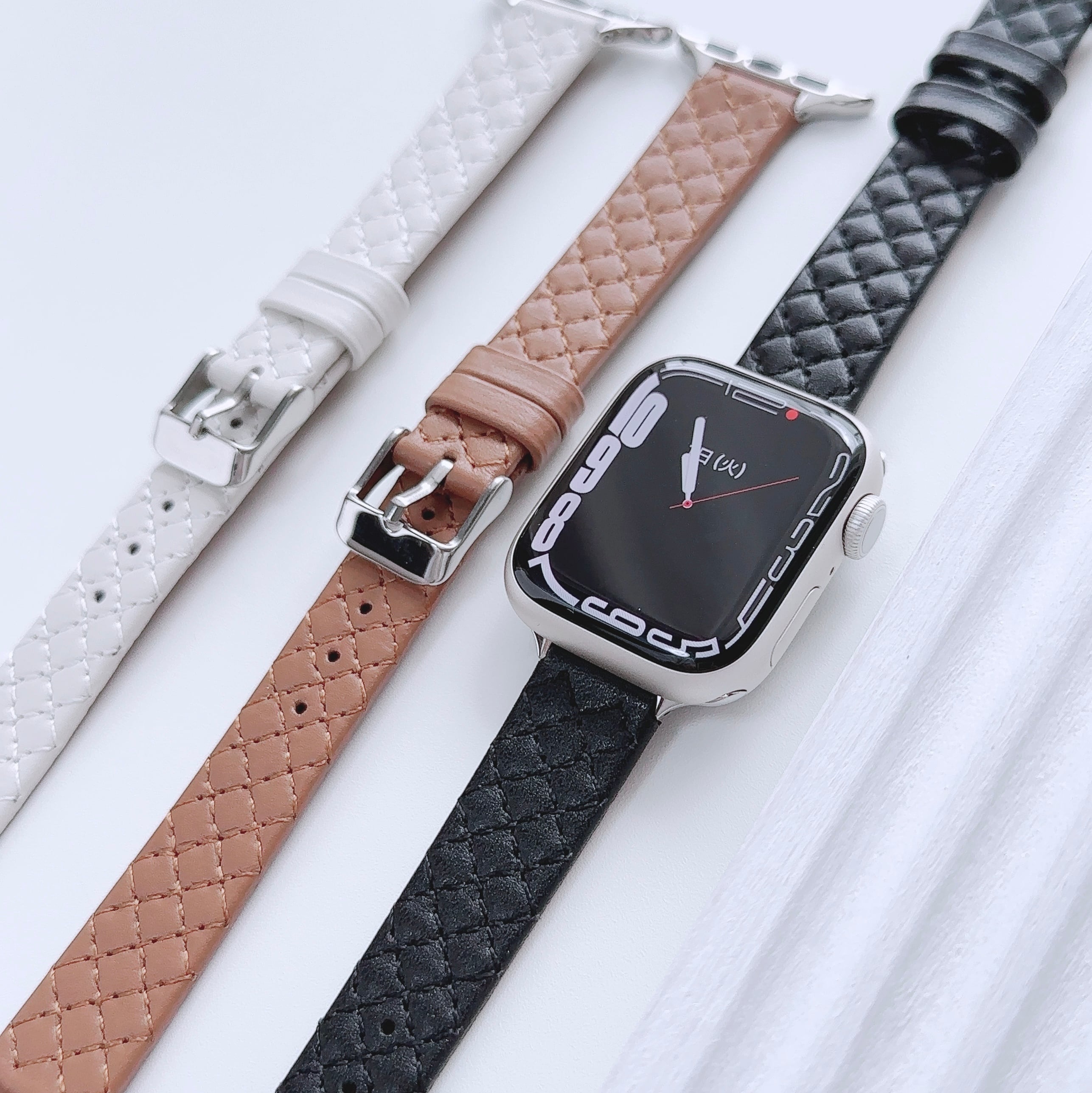 Apple Watch チェーンバンド シルバー レザーホワイト 42mm - 時計