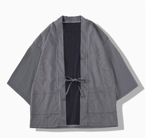法被 着物羽織 甚平 浴衣 トップス ジャケット Vネック ワイド 上品 ストライプ 春 夏 ハロウィン 男女兼用 学生 リゾート 旅行 海 プール ビーチ コンサート ライブ コスプレ お花見 フェス 普段使い 紫外線対策 UV対策 白 黒 ベーシックカラー 大人カラー