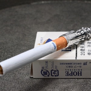 シガレットホルダー_釈迦玉ランス・黒檀羅宇_ホープ&ピース用（全長12.6cm）+蜂髑髏煙管筒