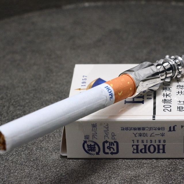 シガレットホルダー_釈迦玉ランス・黒檀羅宇_ホープ&ピース用（全長12.6cm）+蜂髑髏煙管筒