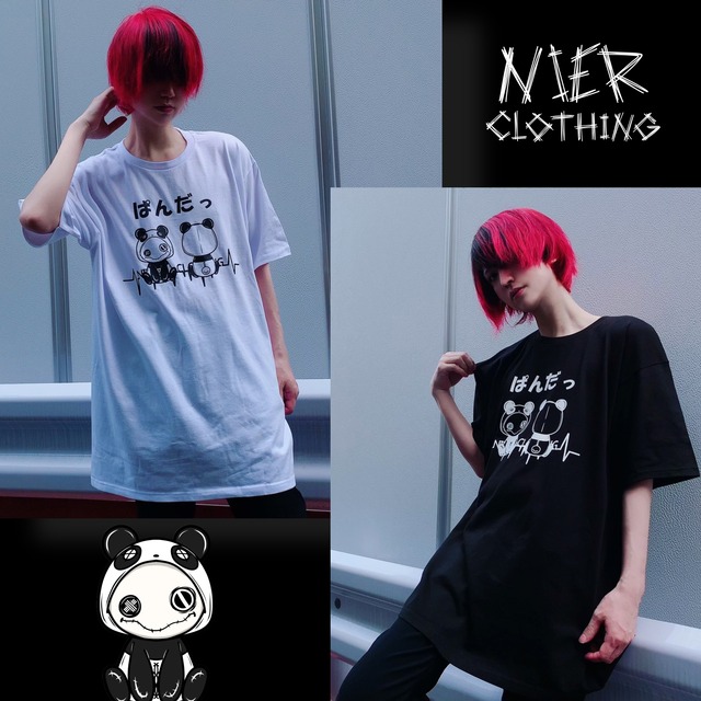 3XL OVERSIZEパンダNieRちゃんCUTSEW【BLACK×WHITE】