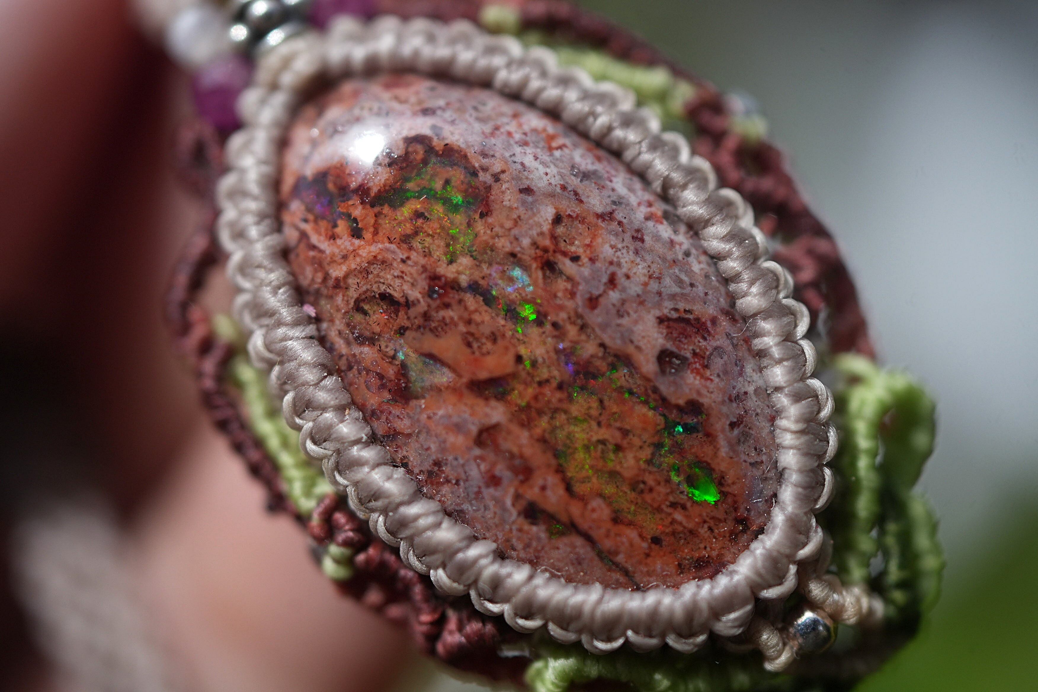 キノコの森★カンテラオパール マクラメネックレス2112