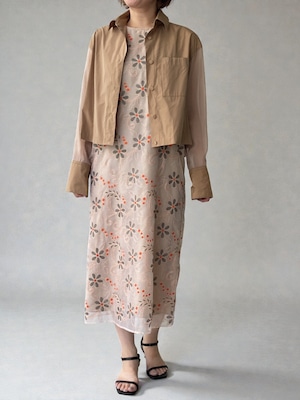 ナイロンオーガンオレンジフラワーワンピース