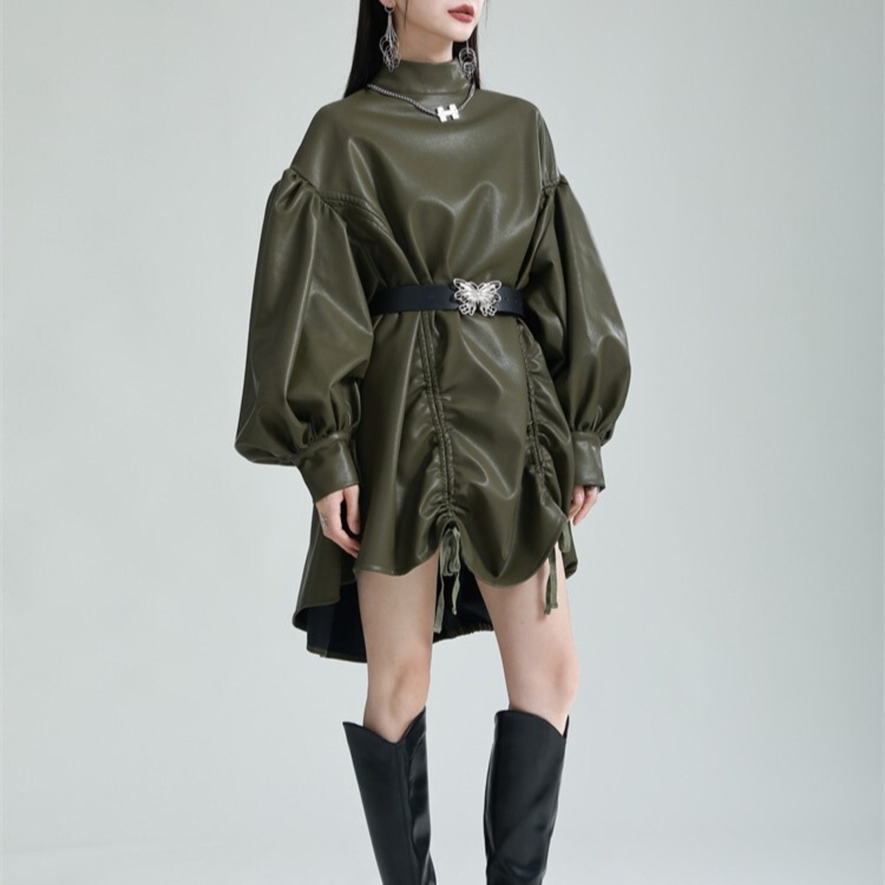 Leather Drawstring Dress / レザー ドローストリング ワンピース