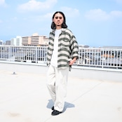 INTÉRIM / HYPER BIG VISCOSE STRIPE 60s OPEN COLLAR SHIRT