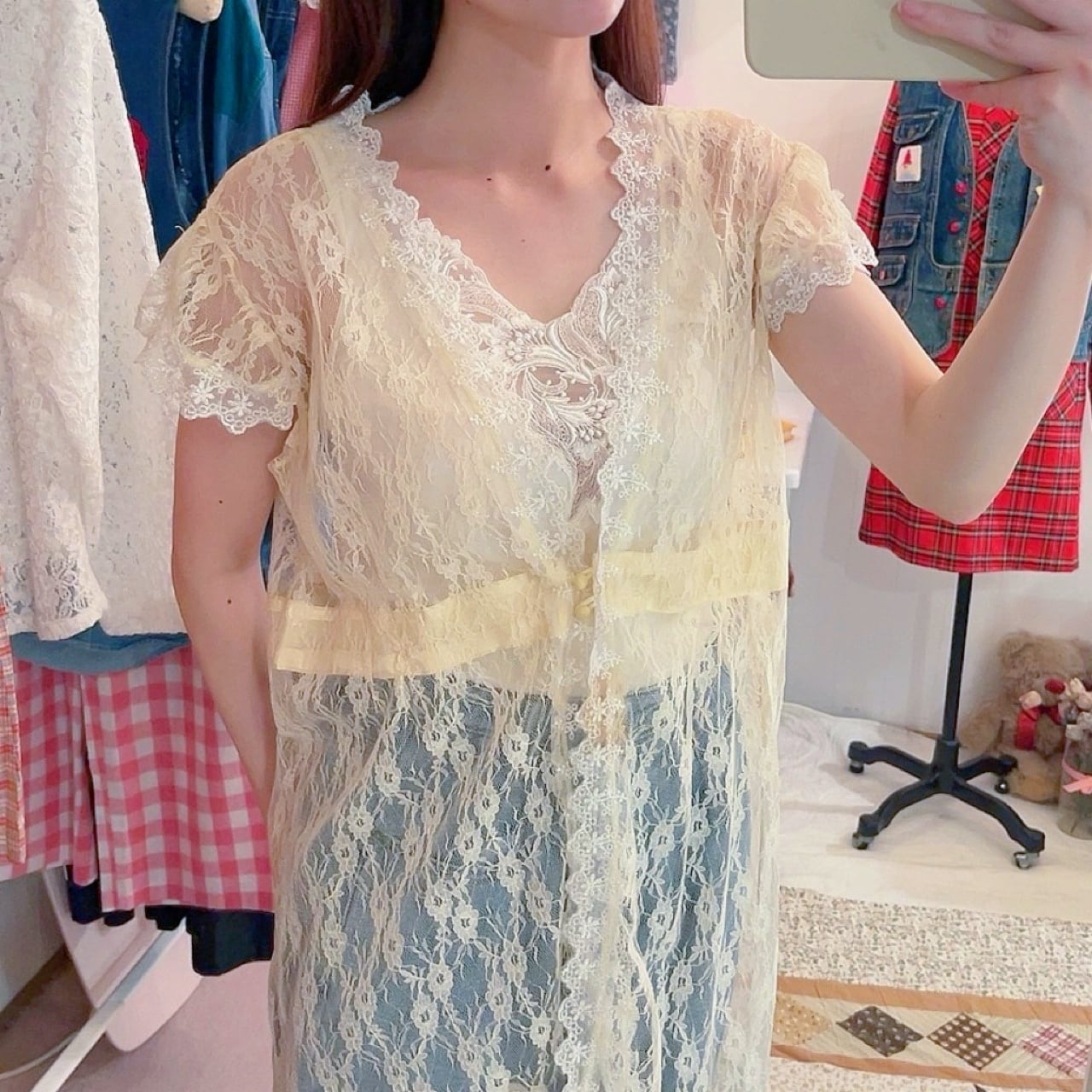 yellow lace frill blouse