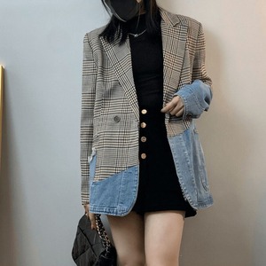 CONTRAST PANEL CHECKED LONG SLEEVE JACKET M-18606