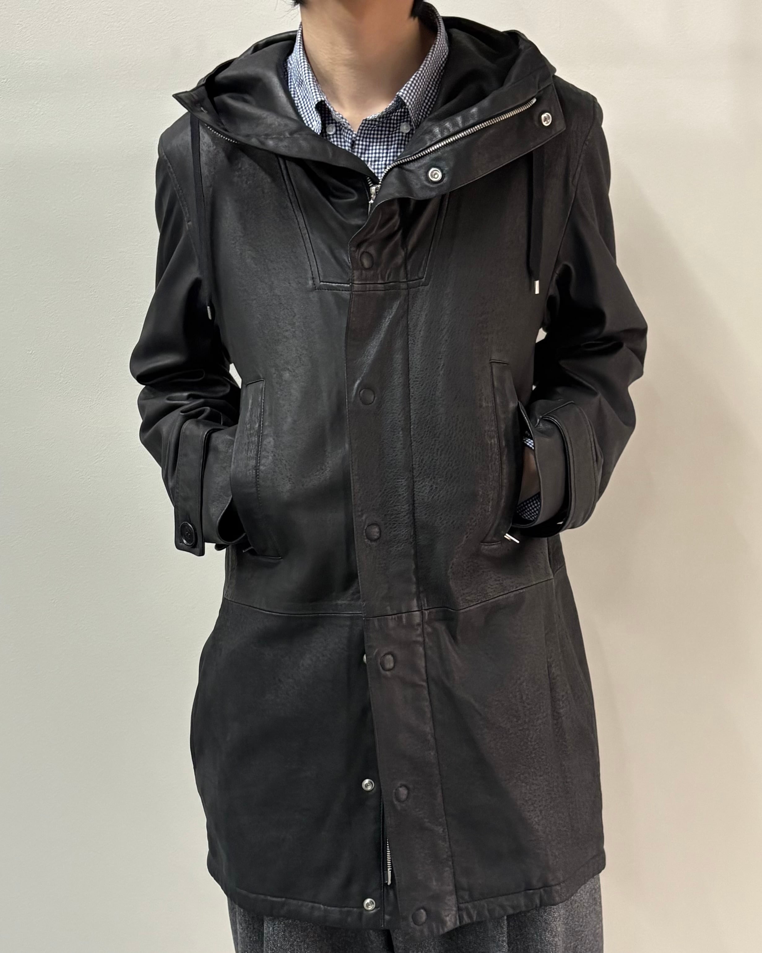 2012AW/Dior homme by Kris Van Assche】hooded leather zip jacket