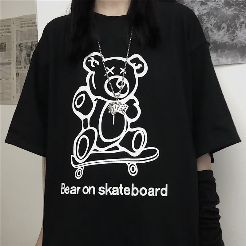 【即納L】ゴスロリ Tシャツ 半袖 くまちゃん 病み可愛い