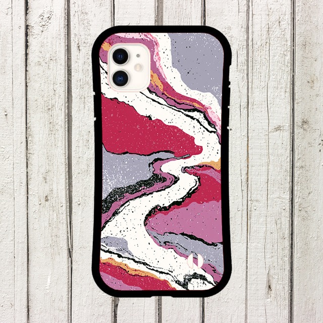 受注生産 iPhoneケース マゼンタとグレーの流線マーブル｜抽象アート PABS070B
