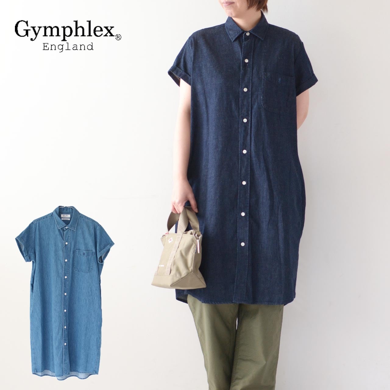 Gymphlex [ジムフレックス] W REGULAR COLLAR SHIRT DRESS [J-1098SDM] レギュラーカラー  シャツドレス・半袖シャツ・ロングシャツ・シャツワンピース・LADY'S [2023SS] | refalt online store