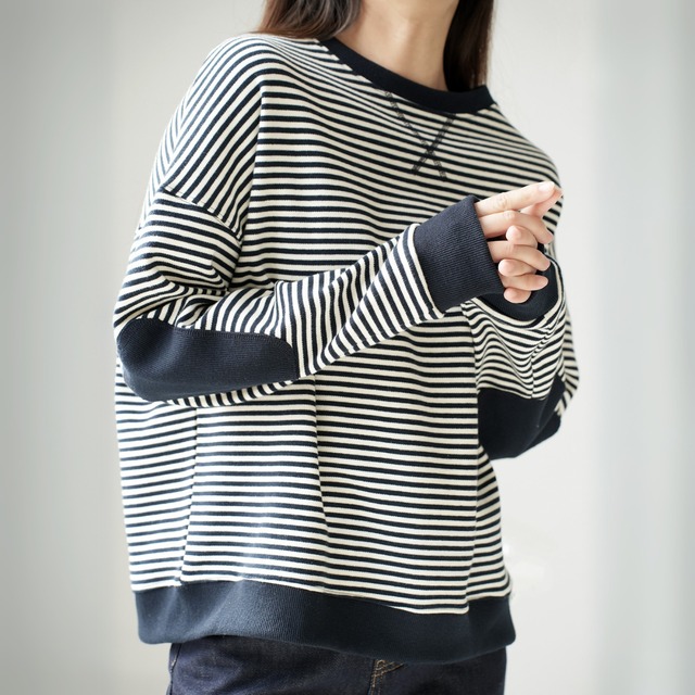コントラストステッチボーダープルオーバー　A01124