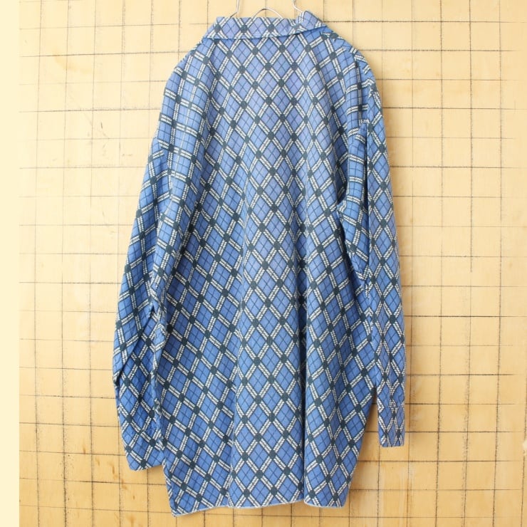 60s70s EUROフランス総柄 シャツXL レッド グリーン長袖 ss131