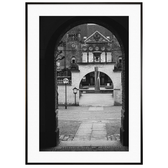 デンマーク写真 コペンハーゲン デンマーク王立図書館の旧館 インテリア モノクロアートポスター額装 AS2657