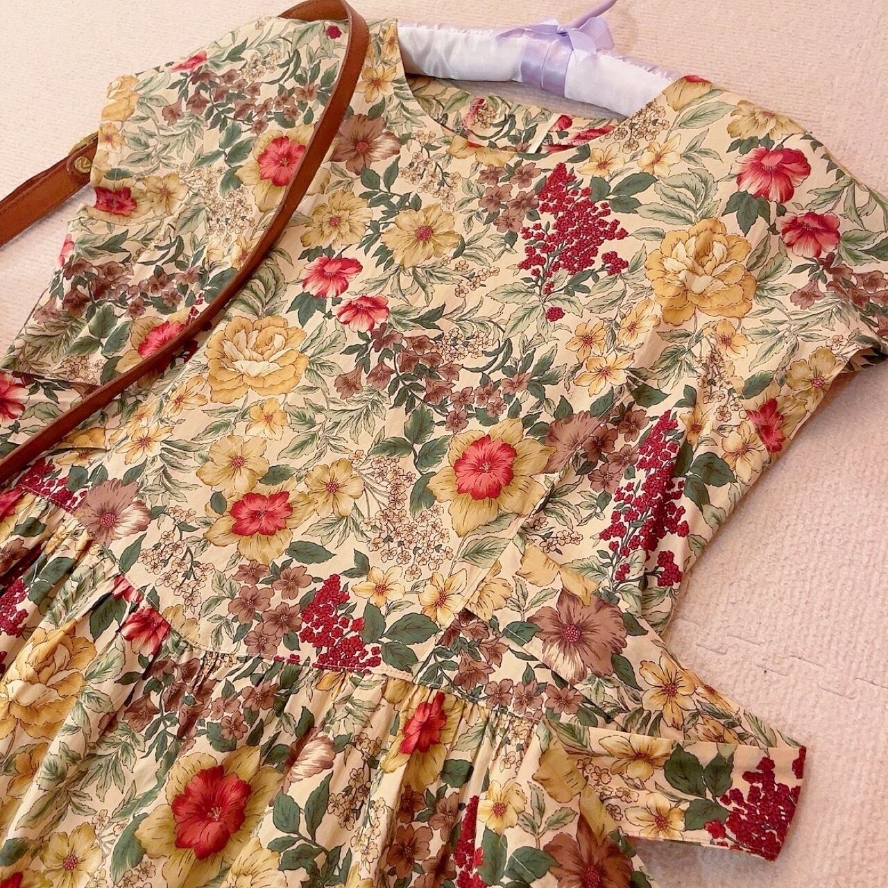 botanical flower waist ribbon one-piece