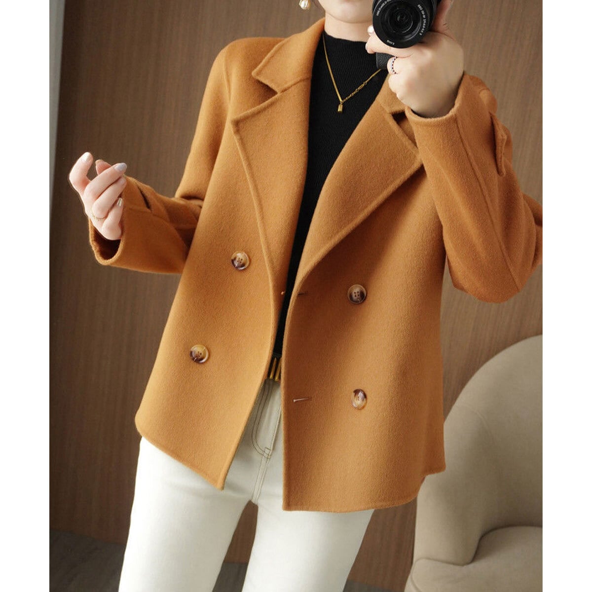 ウールタッチ テーラード ジャケット アウター レディース 秋冬 韓国 防寒 保温 微起毛 大人 きれいめ 通勤 ビジネス オフィス シンプル カジュアル ショート丈 上品 大人可愛い 大人女子