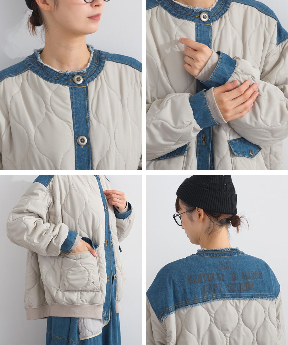 K53114 キルティング×8ozデニム異素材中わたジャケット / Quilted