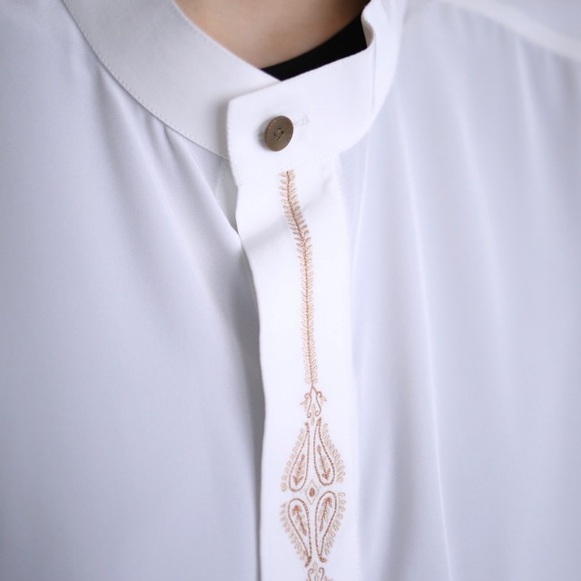 "刺繍" fly-front embroidery design band-collar loose shirt