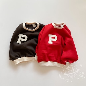 レッド90 | 均一セール【即納】nams|90-140cm|P Embroidery Raised Sweatshirt(裏起毛)