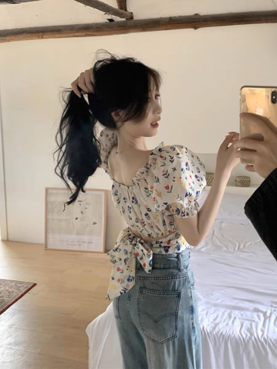 チェリーアン トップス バックリボン ボーダーフラワー チェリープリントミニリボン2Wayバッグ / Maison de FLEUR