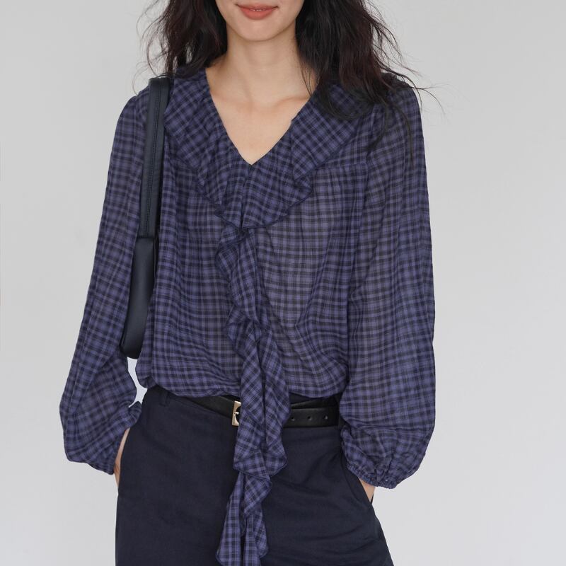 Ribbon Frill Check shirt KRE2302