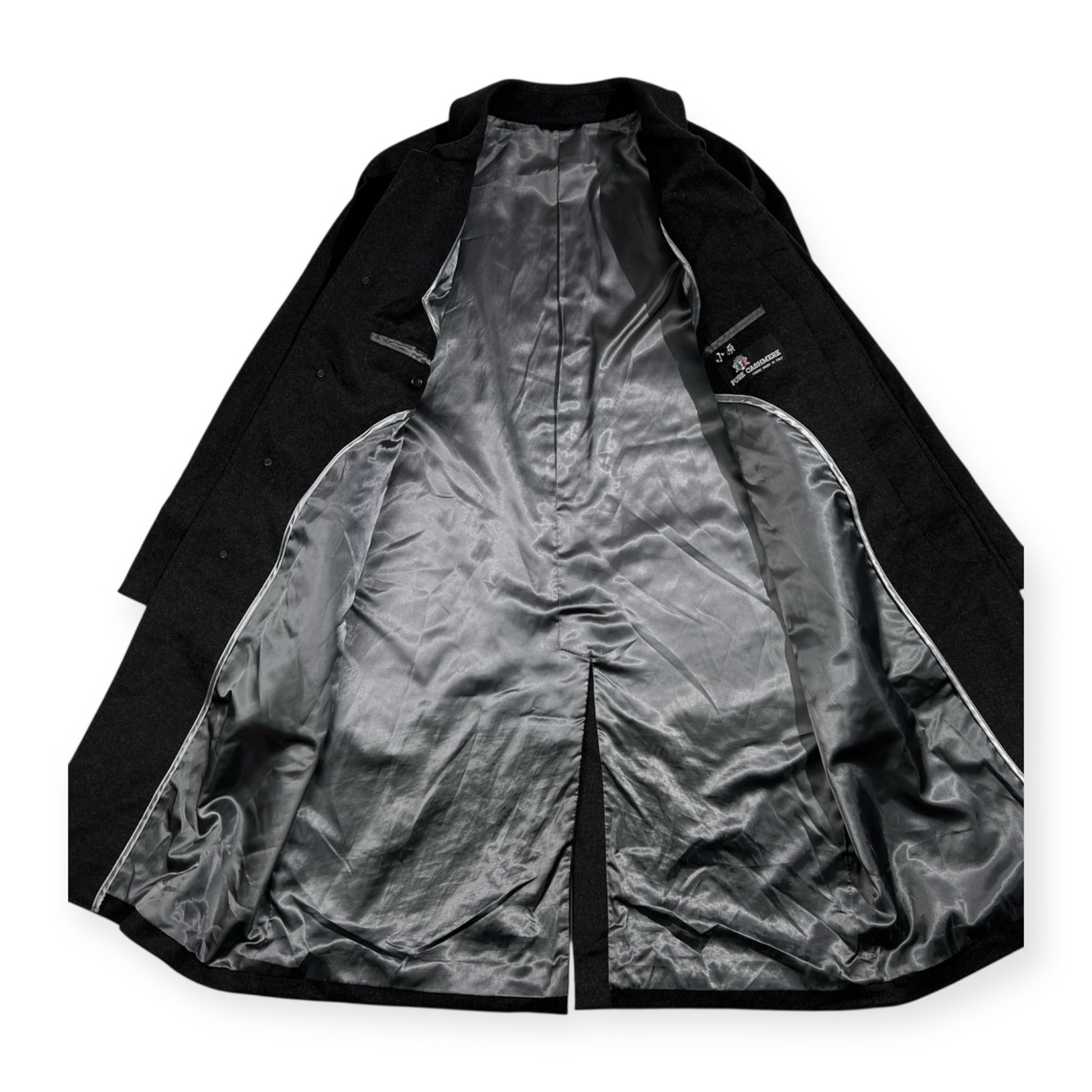 カシミヤ100% PURE CASHMERE イタリア製生地 ピュア カシミヤ ステンカラーコート サイズ 98-A6 /チャコールグレー/日本製/メンズ