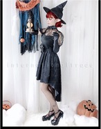 予約  コスプレ服 魔女風 ブラック ワンピース レディース 衣装 ハロウィン 仮装 コスチューム 大人 魔女 魔法使い ゴシック風 ダークファンタジー セクシー ミステリアス フリル ミニ丈 撮影会 パーティー イベント 小悪魔風 ホラー系 hw2110