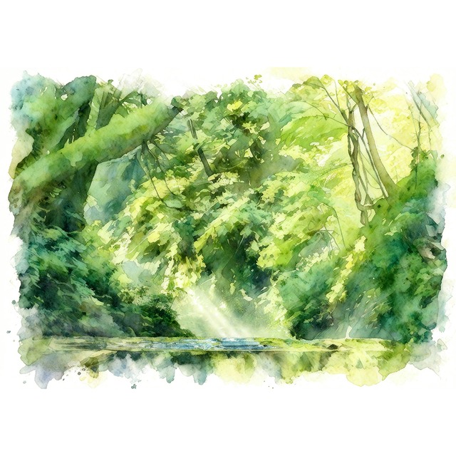 絵画 風景画 日本 栃木県 尚仁沢湧水 インテリアアート額付き 水彩画風 WAT1762