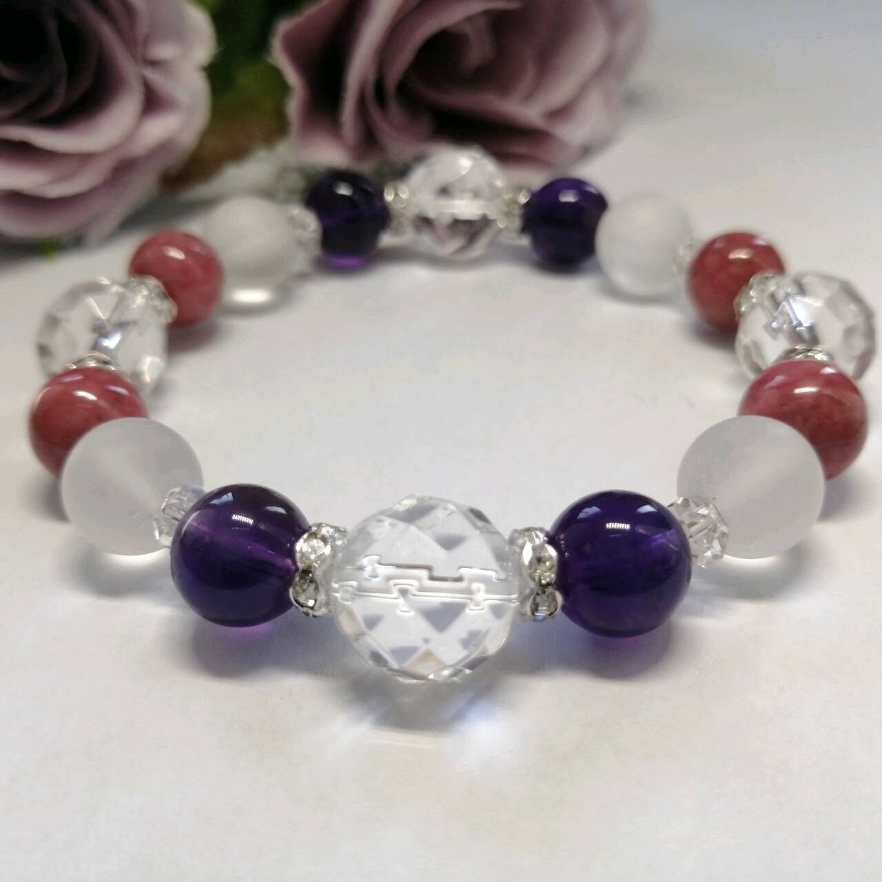 【ロードナイト】【アメジスト】天然石 パワーストーンブレスレッド★恋愛成就をサポート,癒し