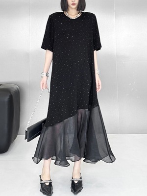 Short sleeve loose sequin dress [T2321]