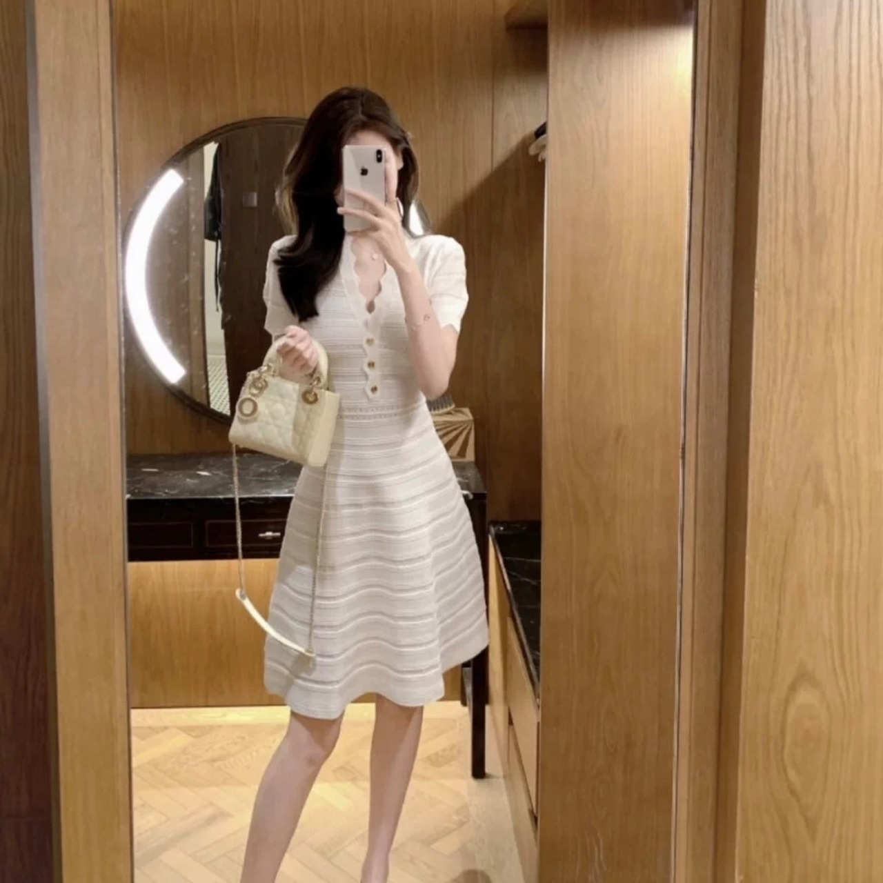 Elegant V-Neck One-Piece Dress