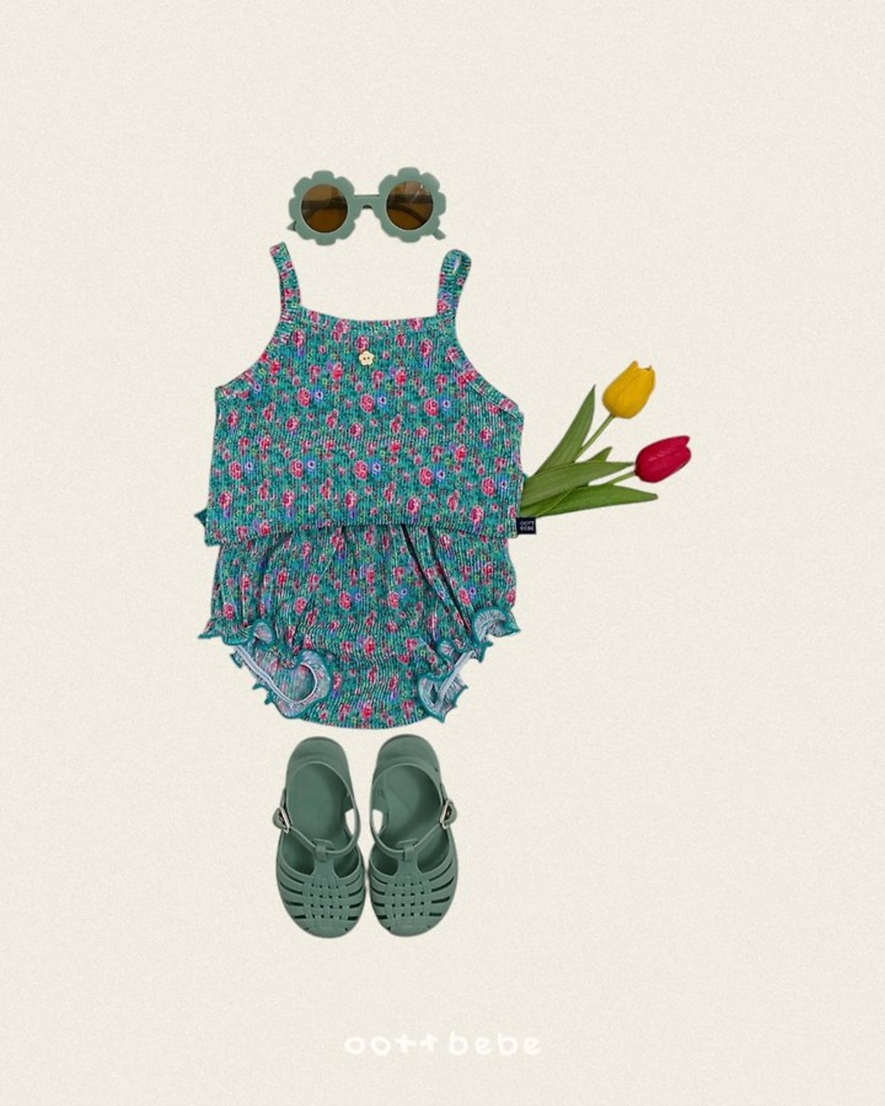 [oottbebe] Floral Pleated Sleeveless Bloomer / [오뜨베베] 꽃송이플리츠나시블루머