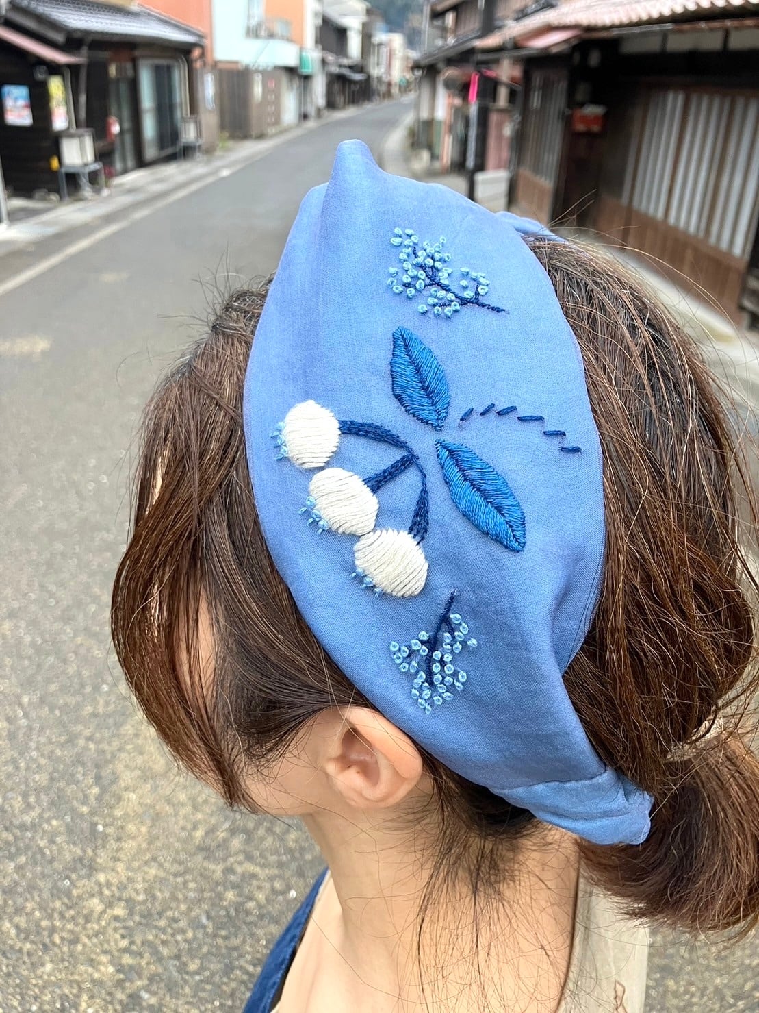 藍染 刺繍ターバン(ヘアバンド) | 藍染工房ちずぶるー / Japanese