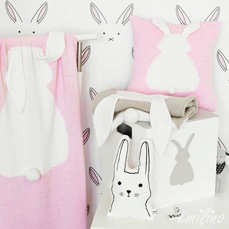 北欧うさぎの耳付きクッションカバー ベビー キッズ ルーム グレー