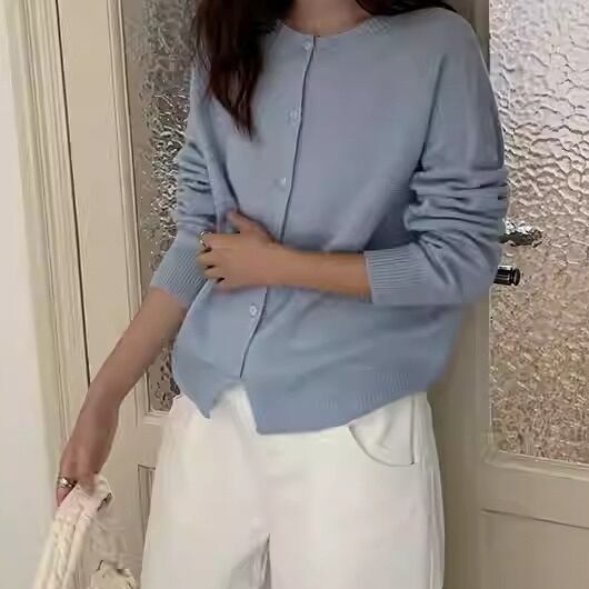 ボタンフロント 腰丈 長袖 カーディガン 2color ATO0073