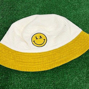 Free & Easy | Be Happy Two Tone Fat Corduroy Bucket Hat | Bone/Yellow