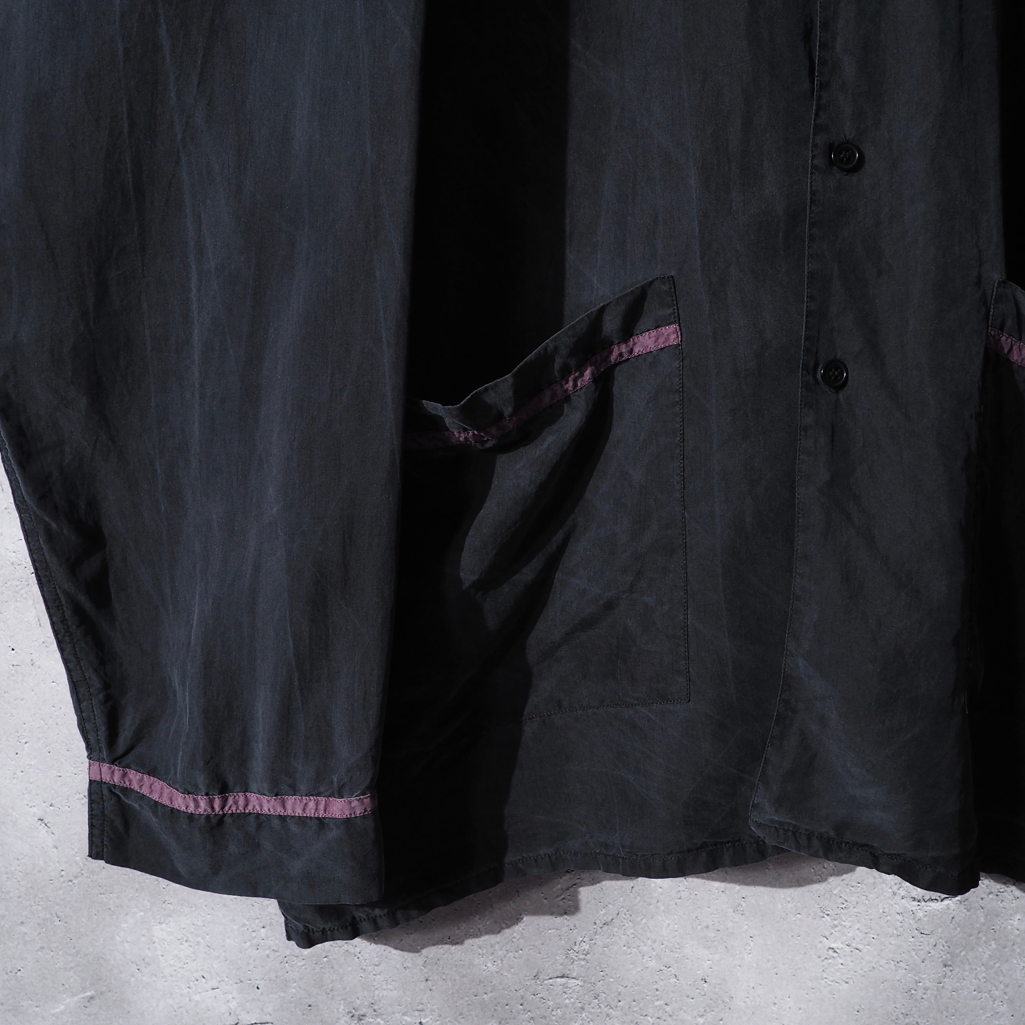 1980s " 墨黒 " Beautiful Black ink color vintage Drape loose silk shirt