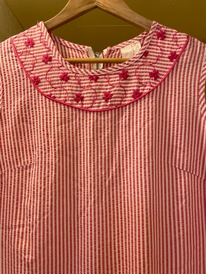 pink stripe flower embroidery dress