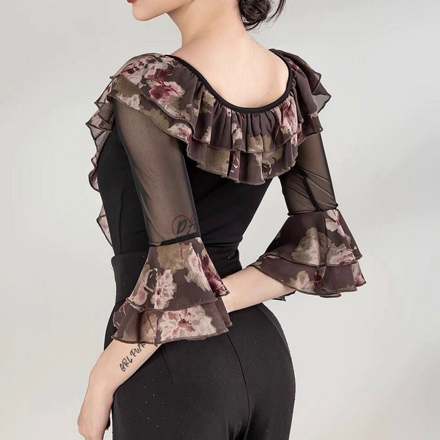 フローラルフリル・エレガンストップス(レオタードタイプ)ds0801